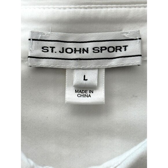 St. John Sport Button-Up Shirt Embroidered Floral Detail Top White Womens Size L - Picture 5 of 9